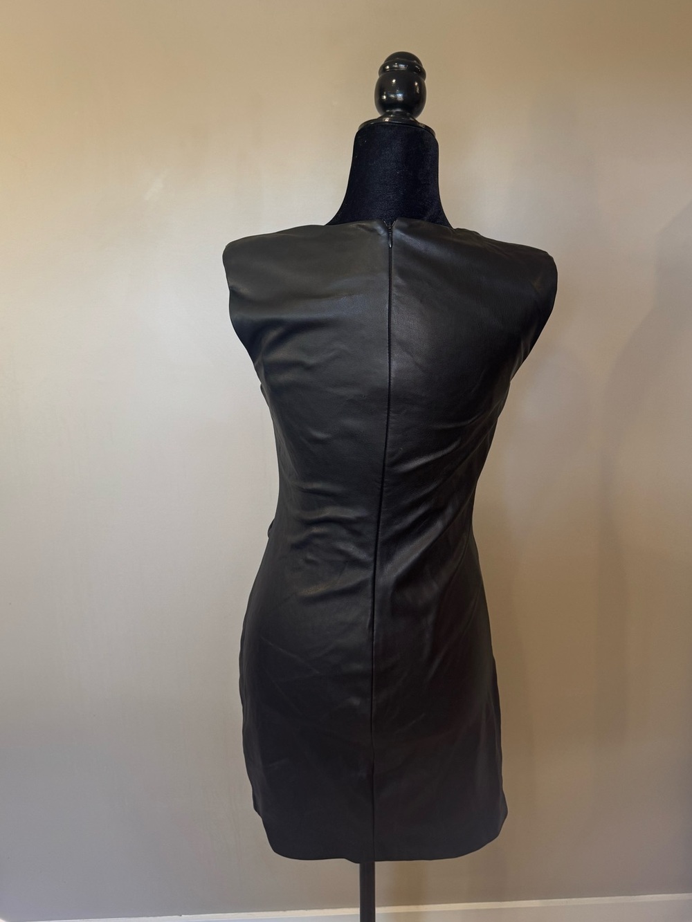 Dynamite Black Faux Leather Mini Dress Ruched Bodycon Sleeveless Size S - Picture 4 of 9